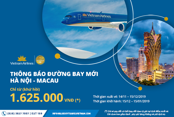 Vietnam Airlines khai trương đường bay mới từ Hà Nội đi Macau